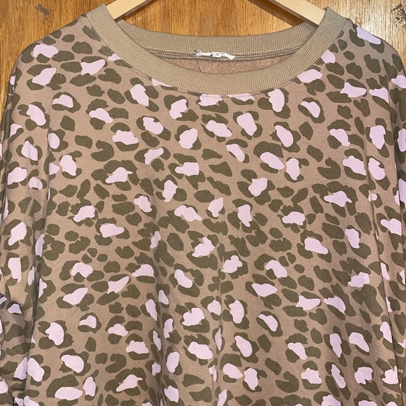 •EASEL•PARCHMENT LEOPARD PRINT CREWNECK KNIT LONG SLEEVE DRESS W/POCKETS LARGE - Picture 8 of 11